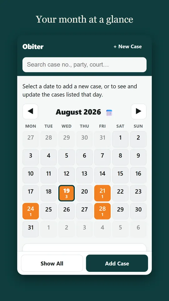 Obiter calendar screen